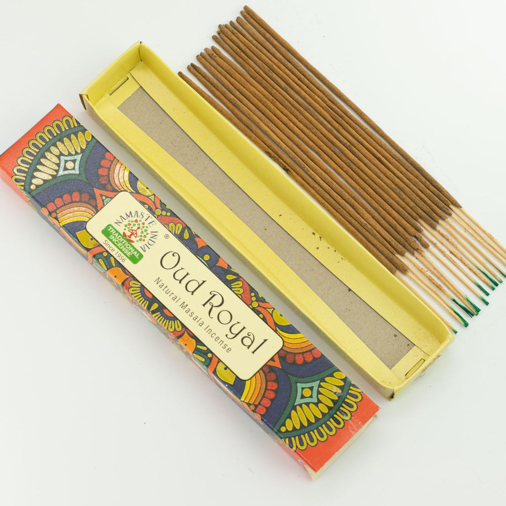 Oud Royal incense sticks with packaging on a white background