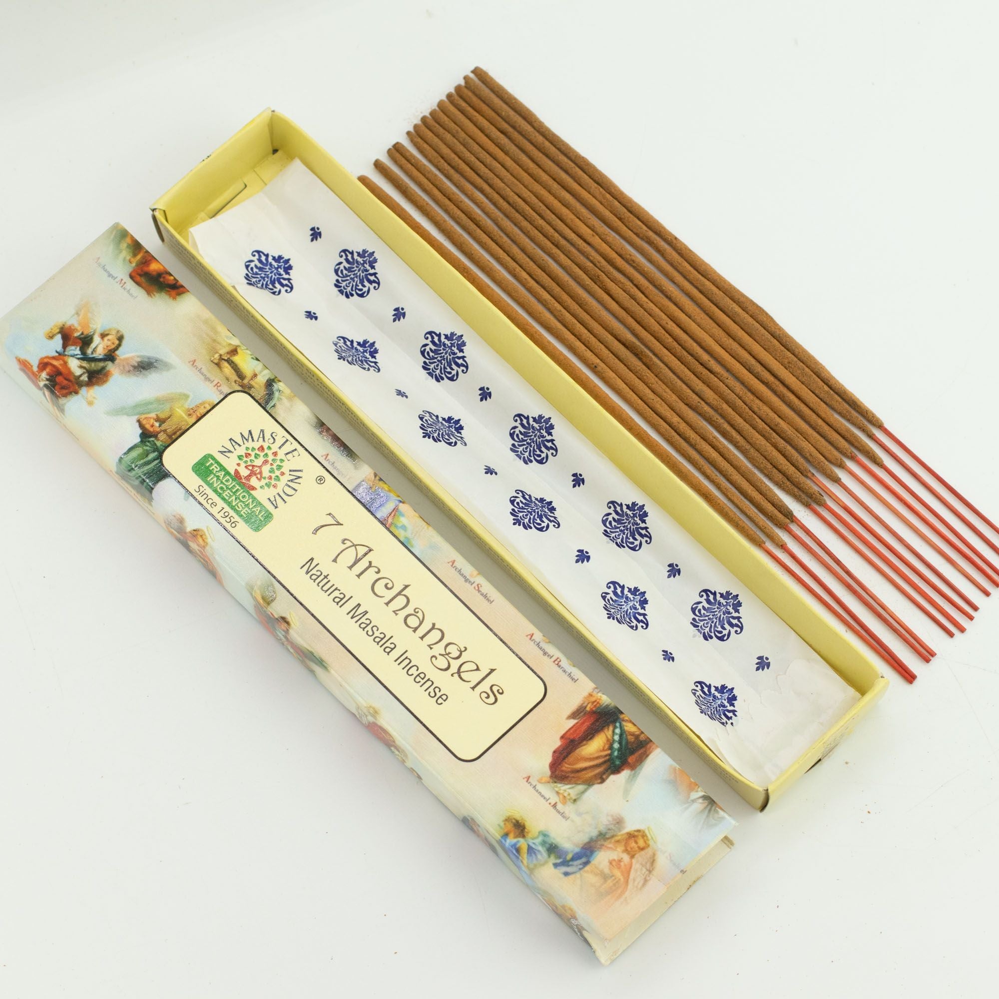 Incense sticks in a box labeled '7 Archangels' on a white background