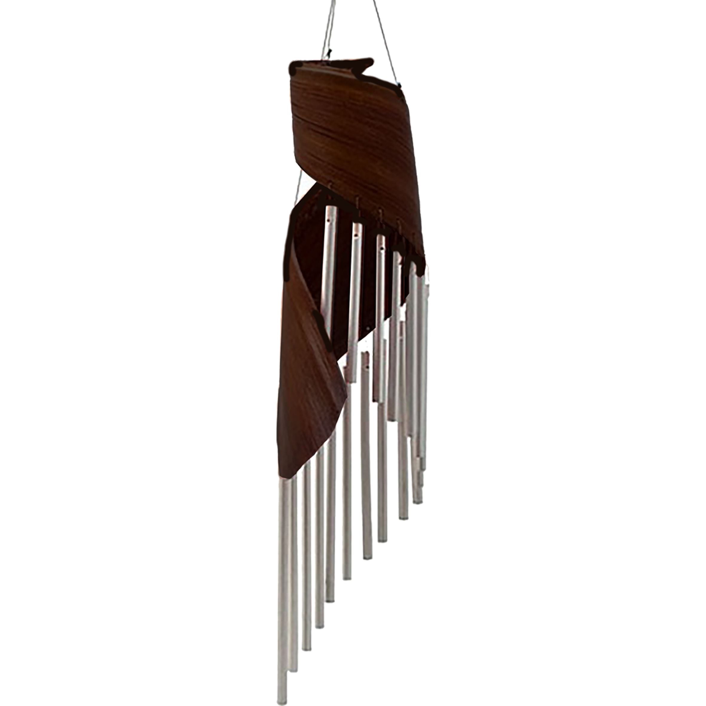 Brown and silver wind chime on a white background