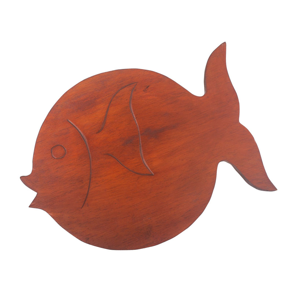 Wooden fish-shaped cutting board on a white background