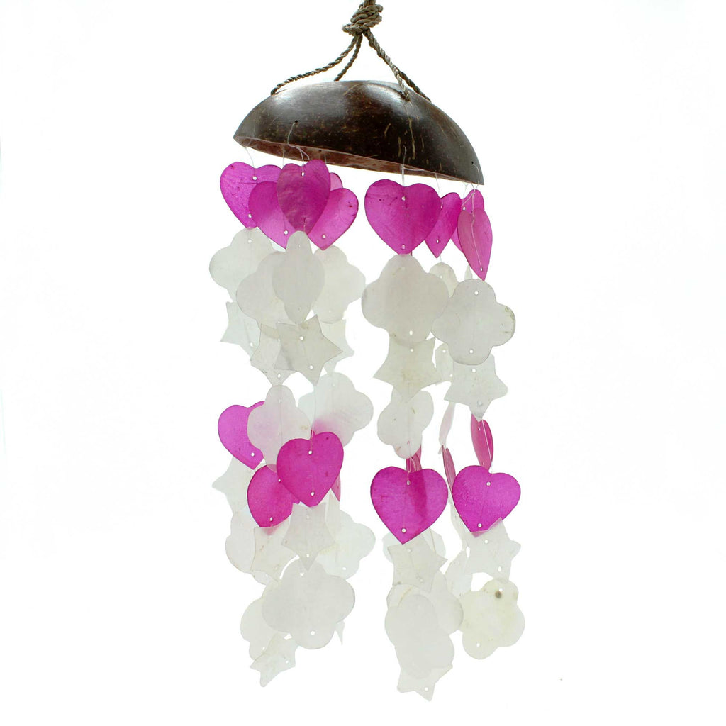Decorative hanging with pink and white heart shapes on a white background
