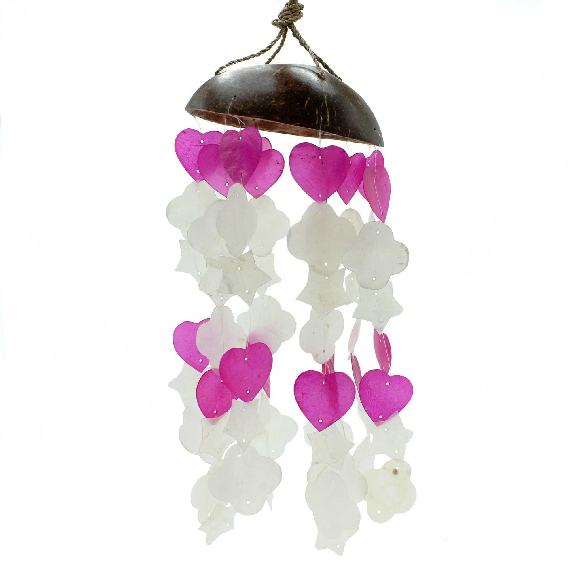 Decorative hanging with pink and white heart shapes on a white background