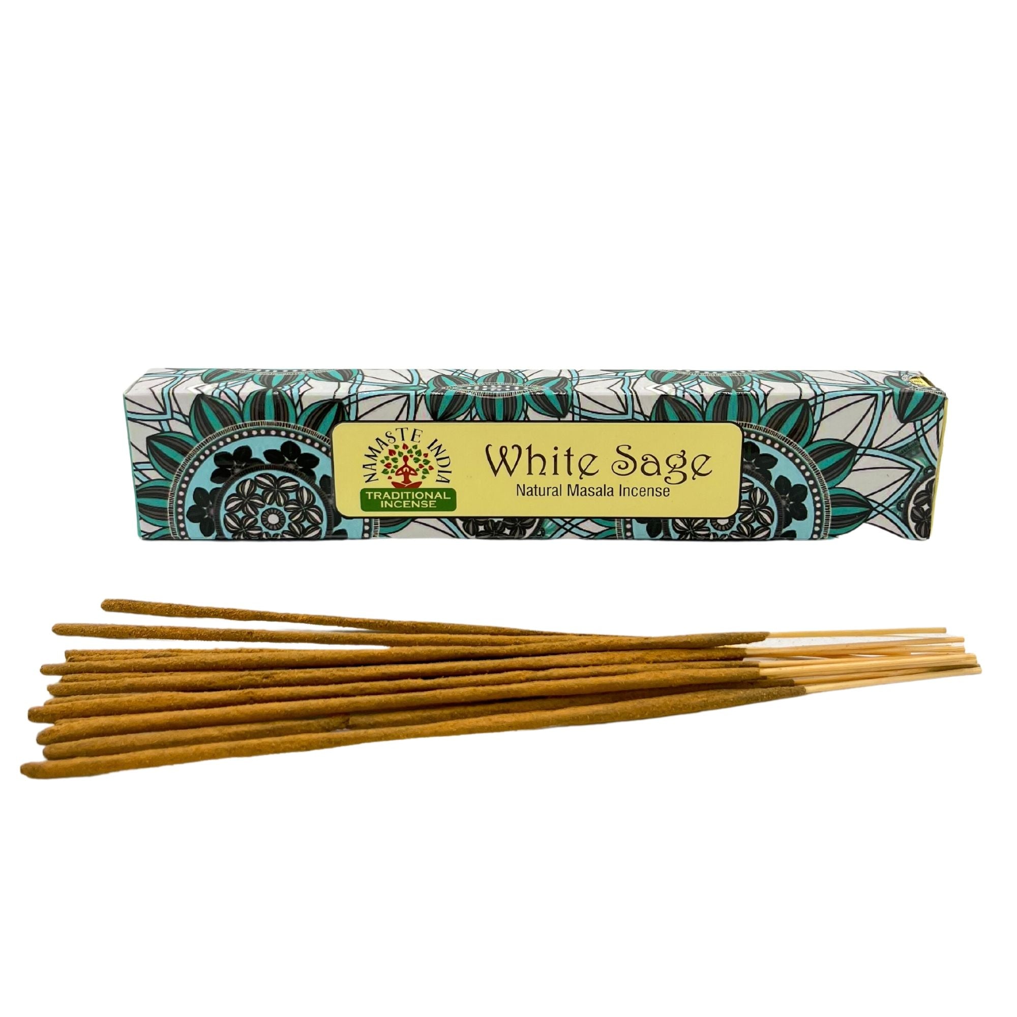 White Sage incense sticks with decorative packaging on a white background