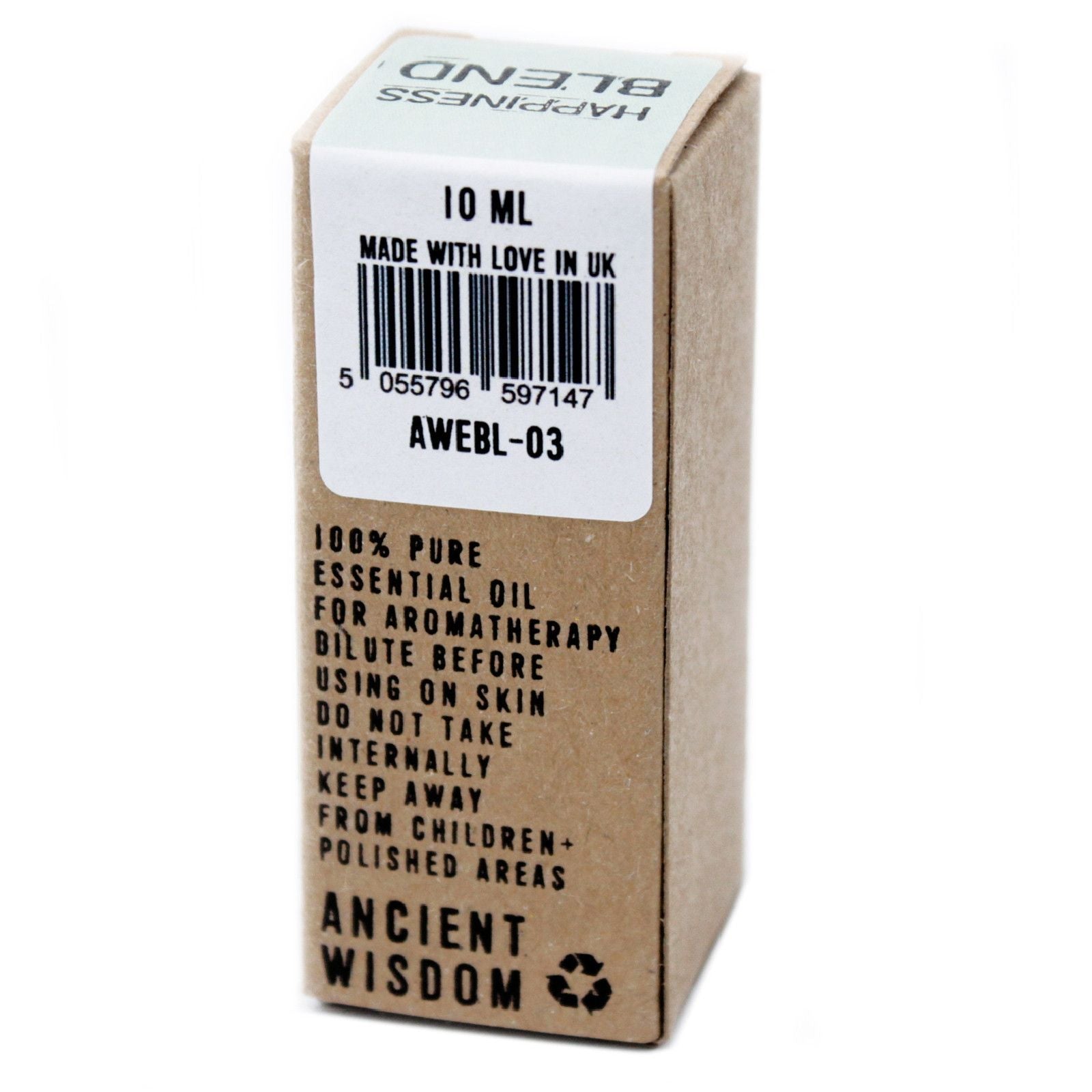 Small essential oil bottle with a cardboard box packaging on a white background