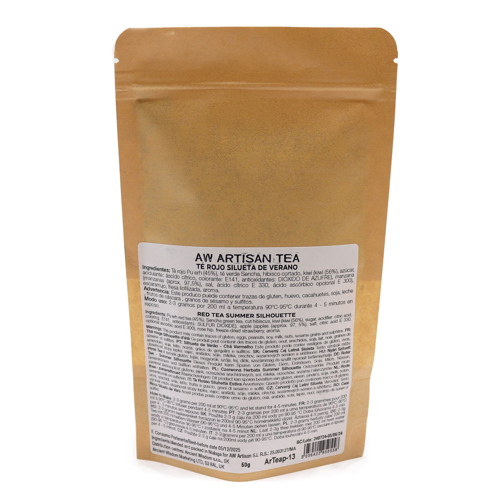 Brown tea packaging with a label on a white background
