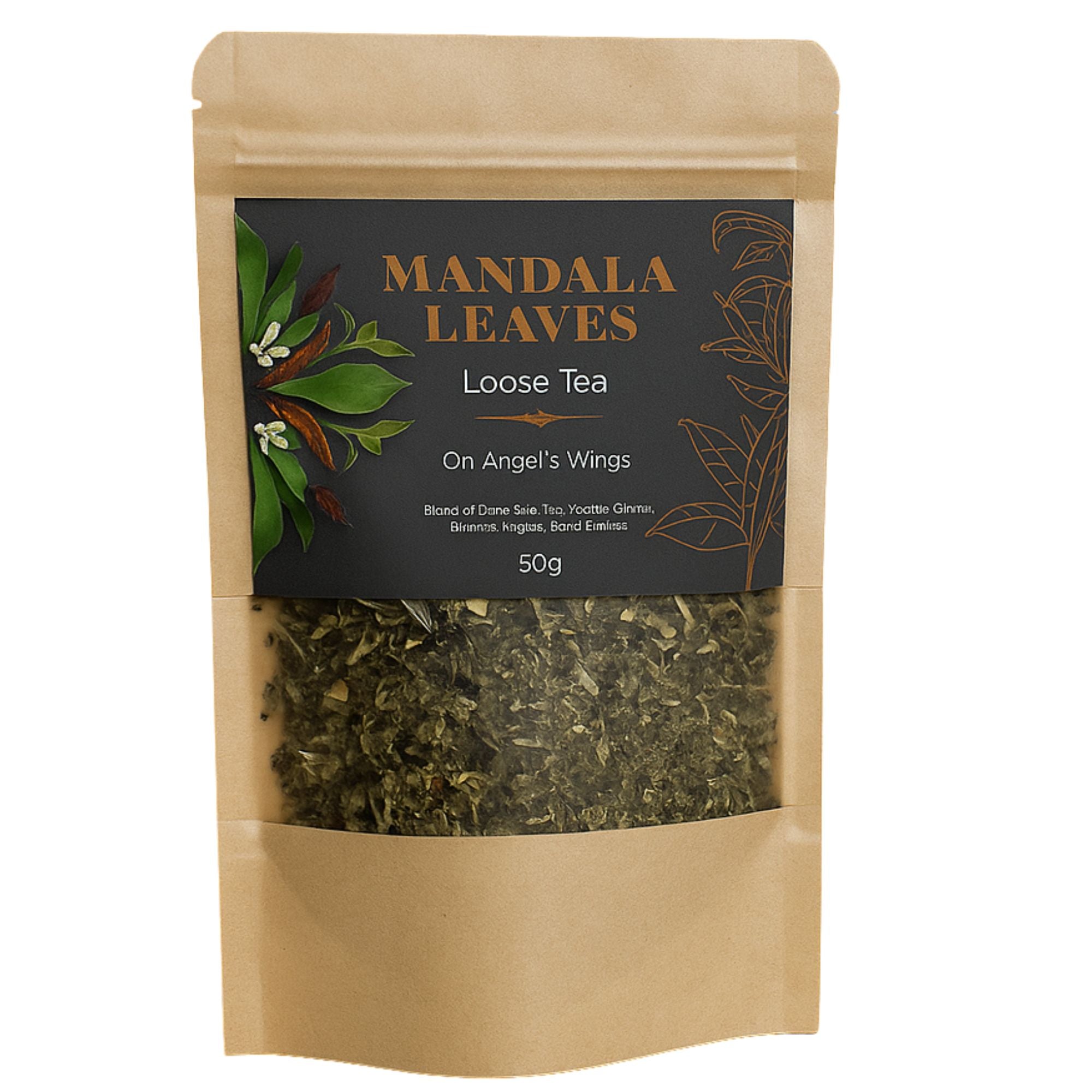 Mandala Leaves loose tea package on a white background