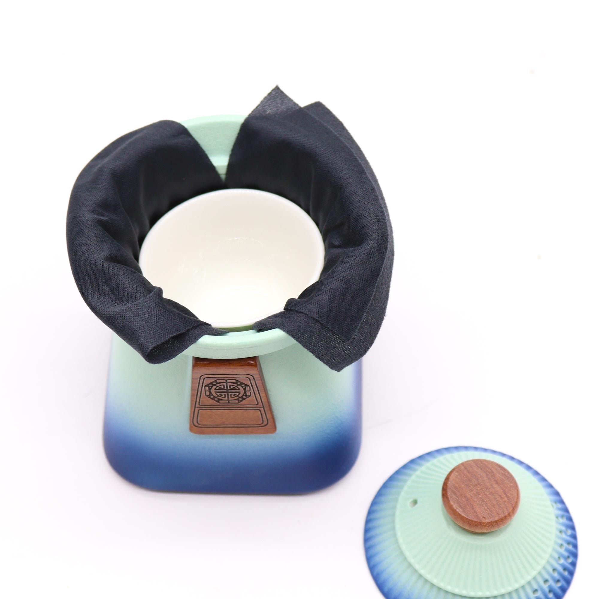 Decorative item with a gradient design and a brown circular object on a white background