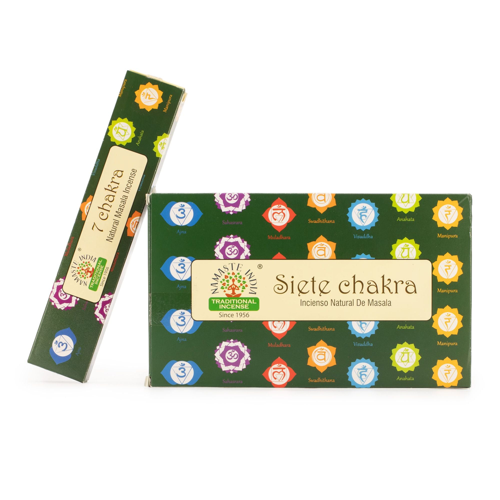 Siete Chakra incense packaging on a white background