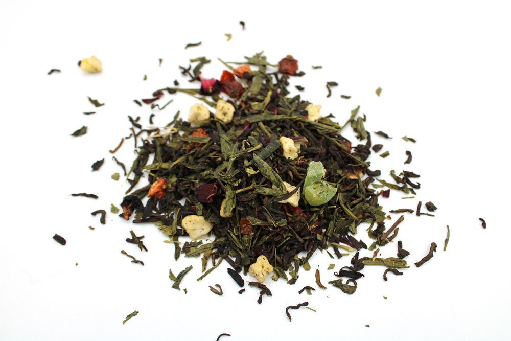 Assorted loose leaf tea on a white background