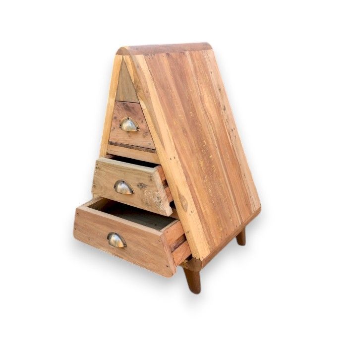 Wooden step ladder with drawers on a white background