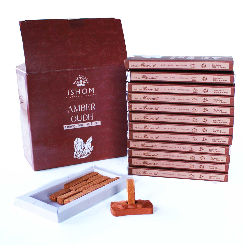 Ishom Amber Oudh incense sticks with packaging on a white background
