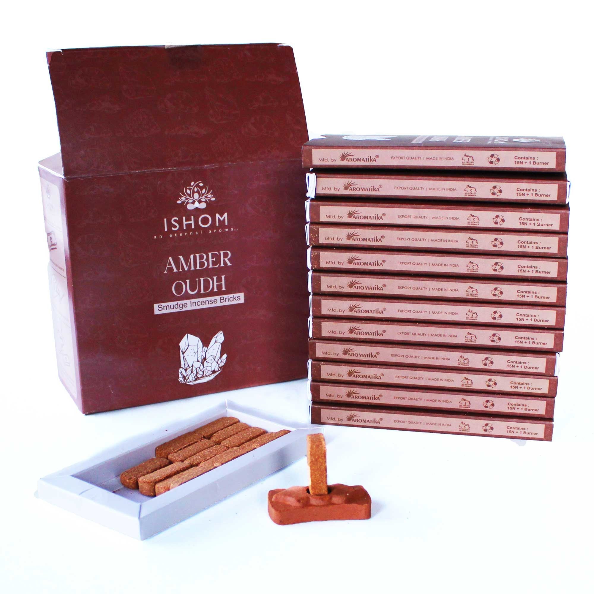 Ishom Amber Oudh incense sticks with packaging on a white background