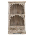 Wooden cabinet with decorative carvings on a white background