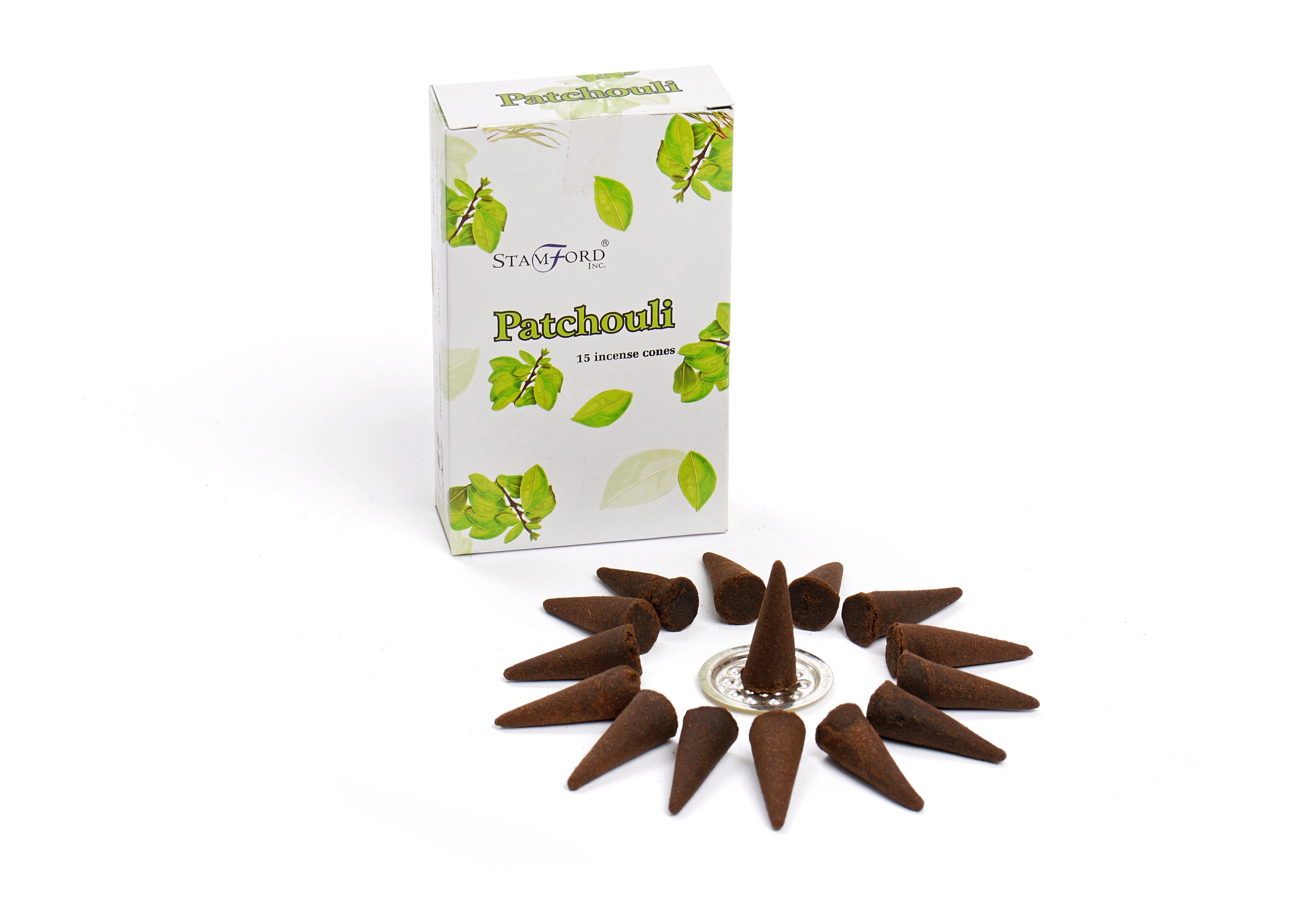 Incense cones with packaging on a white background