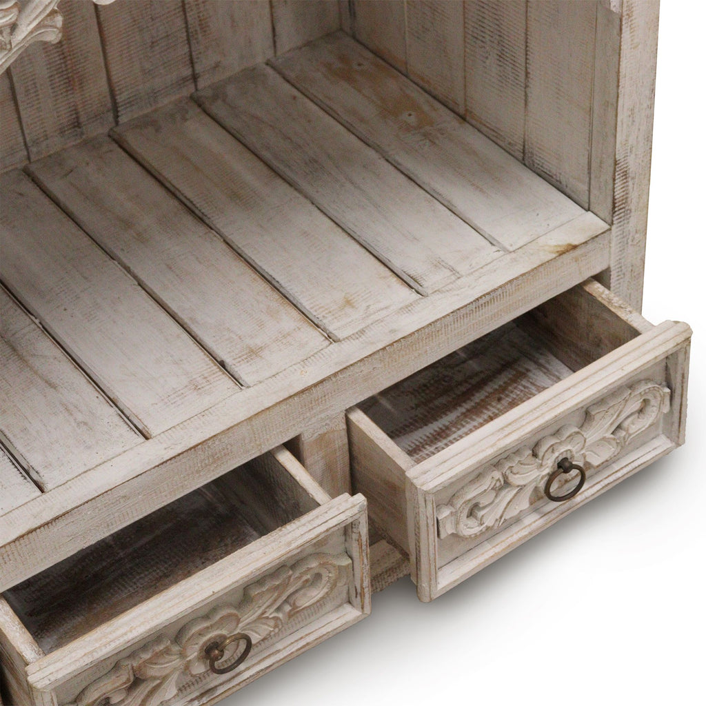 Wooden cabinet with two drawers on a white background