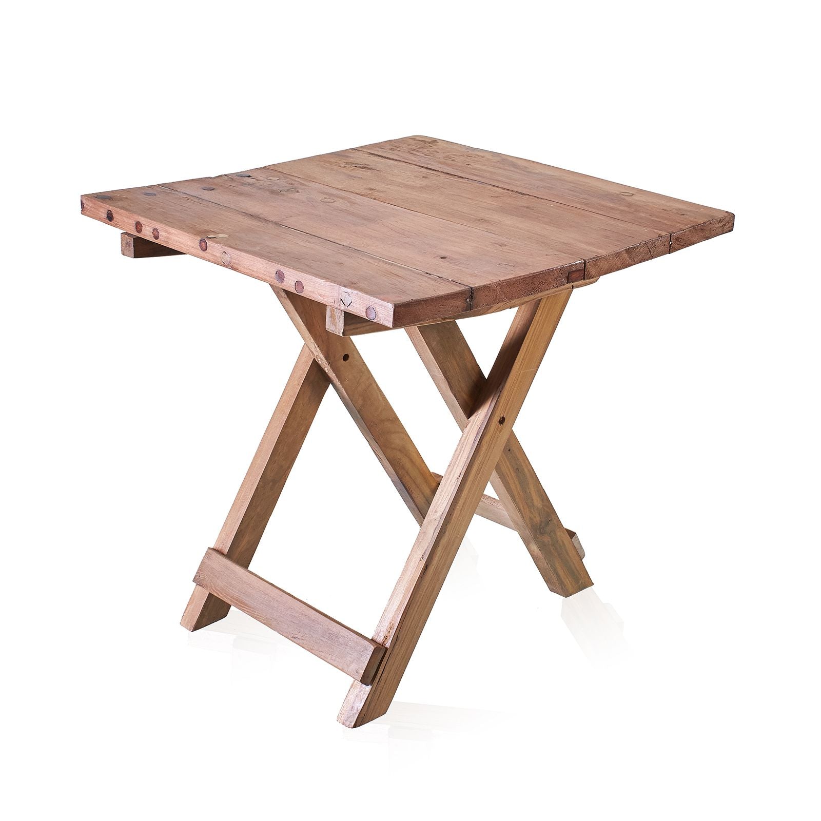 Wooden folding table on a white background