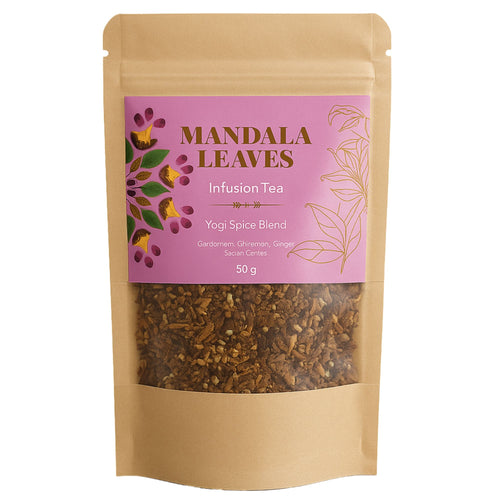 Mandala Leaves Yogi Spice Blend tea package on a white background