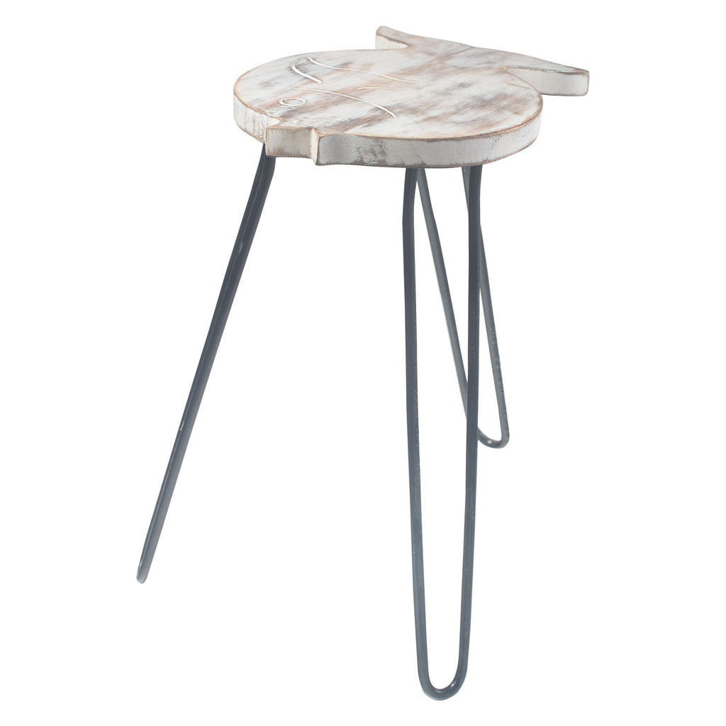 Small side table with marble-like top and metal legs on a white background