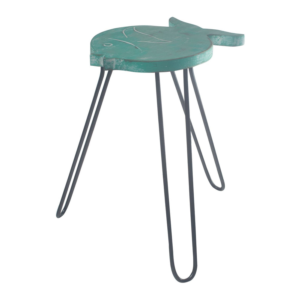 Green stool with black hairpin legs on a white background