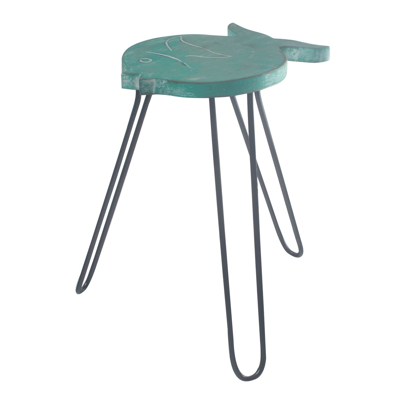 Green stool with black hairpin legs on a white background