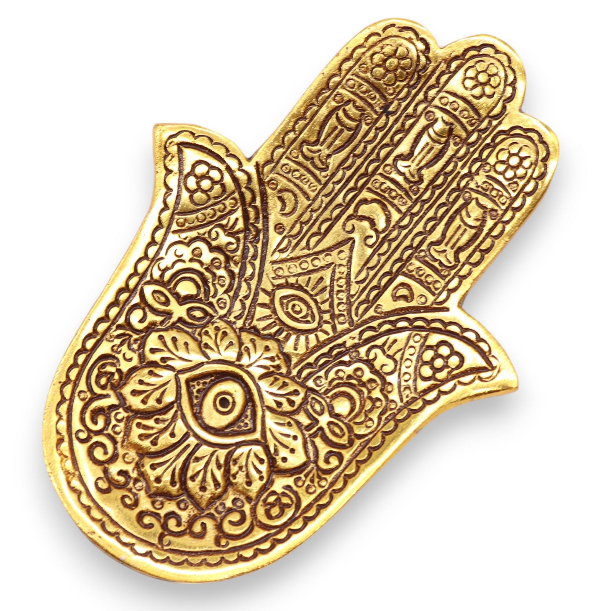 Decorative gold Hamsa hand on a white background