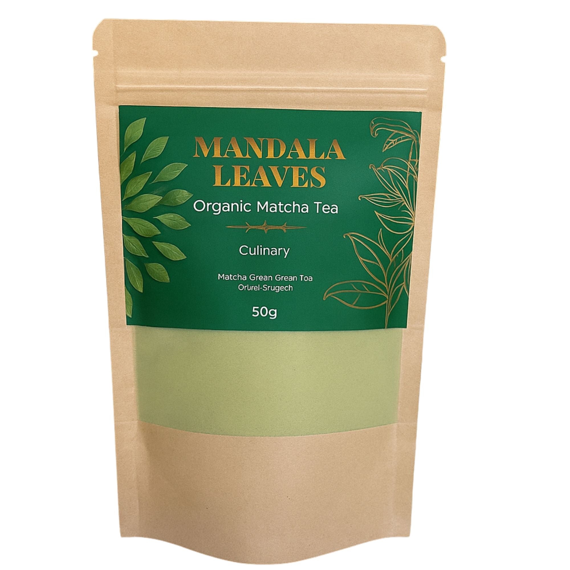 Mandala Leaves Organic Matcha Tea package on a white background