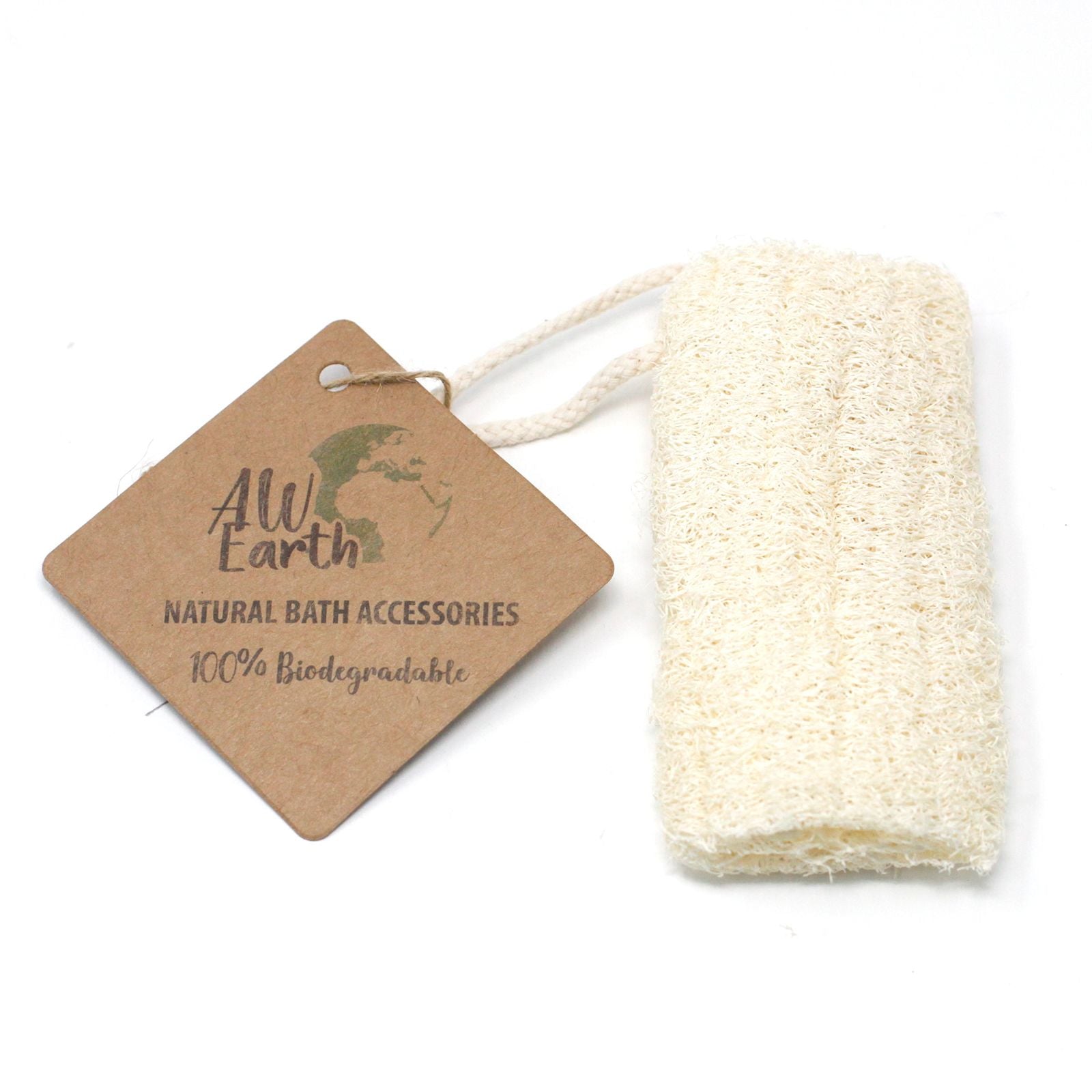 Natural bath accessory with a 'All 4 Earth' tag on a white background