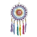Colorful dreamcatcher with multicolored threads and beads on a white background