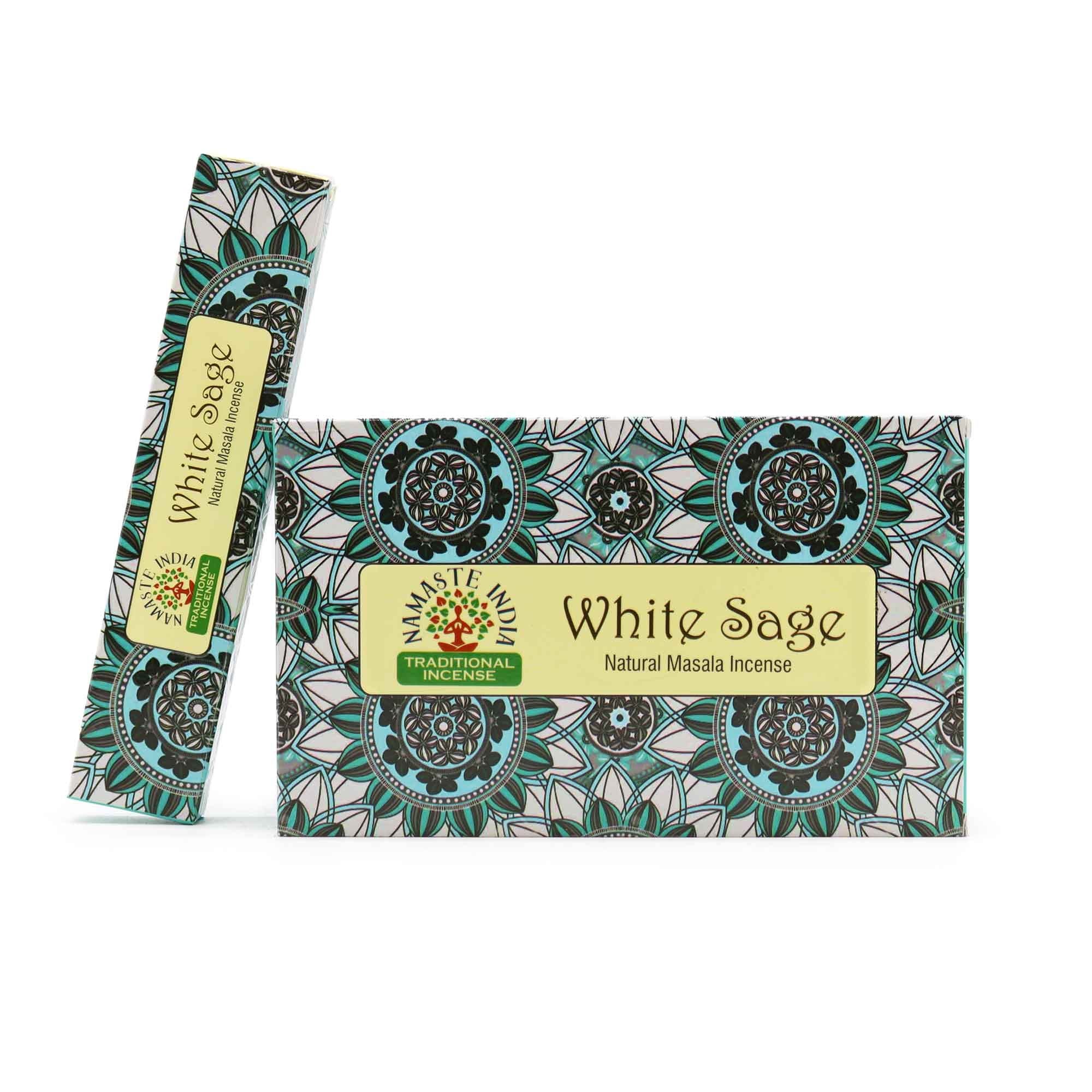 White Sage incense packaging with decorative design on a white background