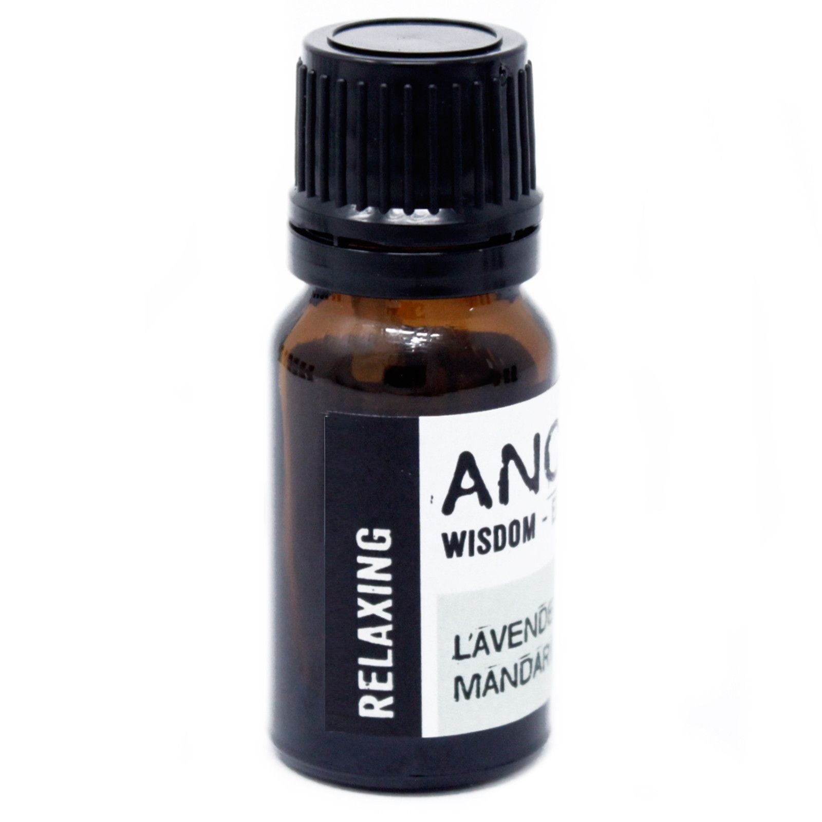 Small amber glass bottle with a black cap on a white background