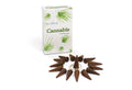 Cannabis-themed incense cones and packaging on a white background