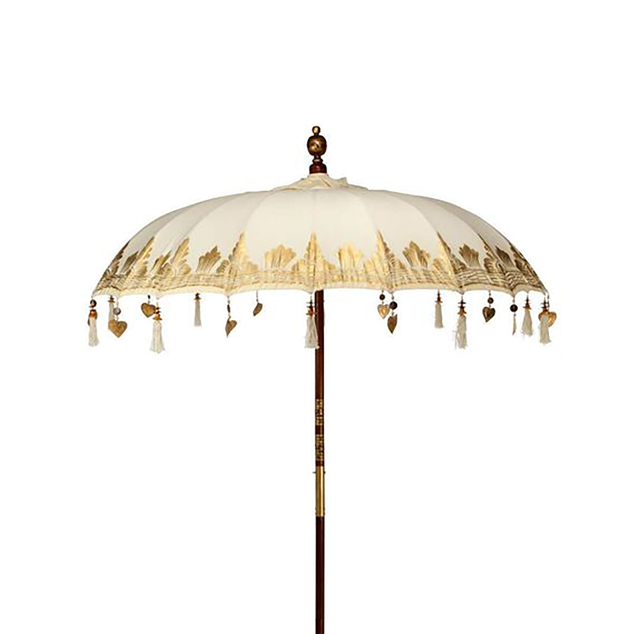 Decorative umbrella with tassels on a white background