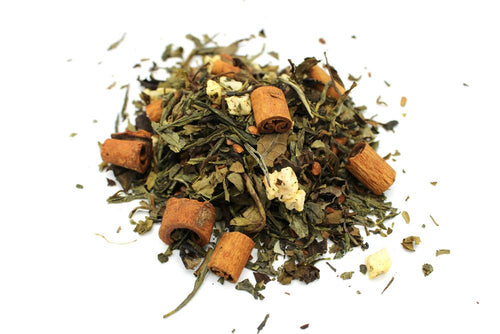 Assorted loose leaf tea on a white background