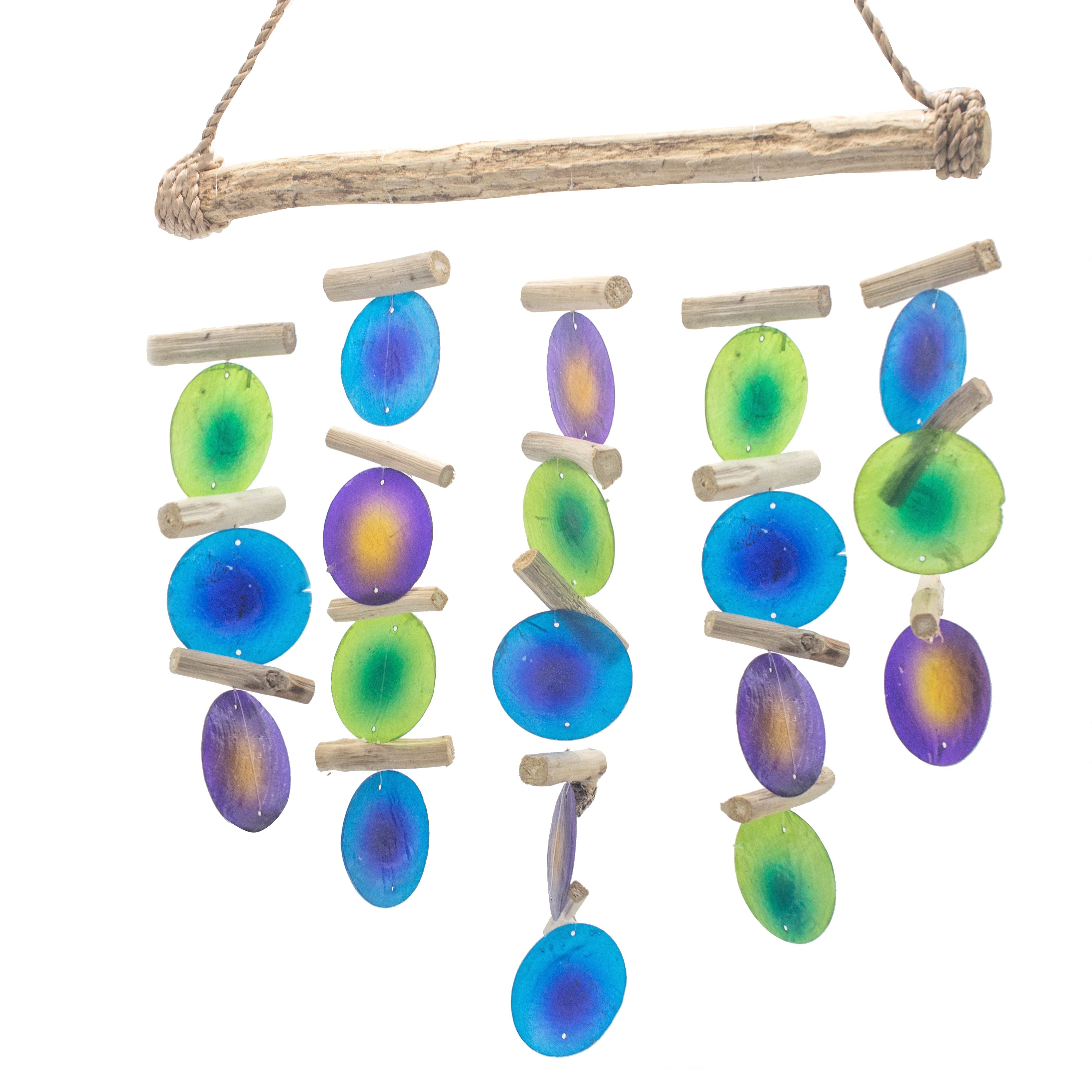 Decorative hanging with colorful oval-shaped beads on a white background