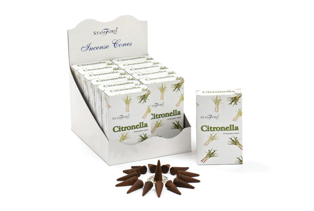Box of Stamford Citronella incense cones on a white background